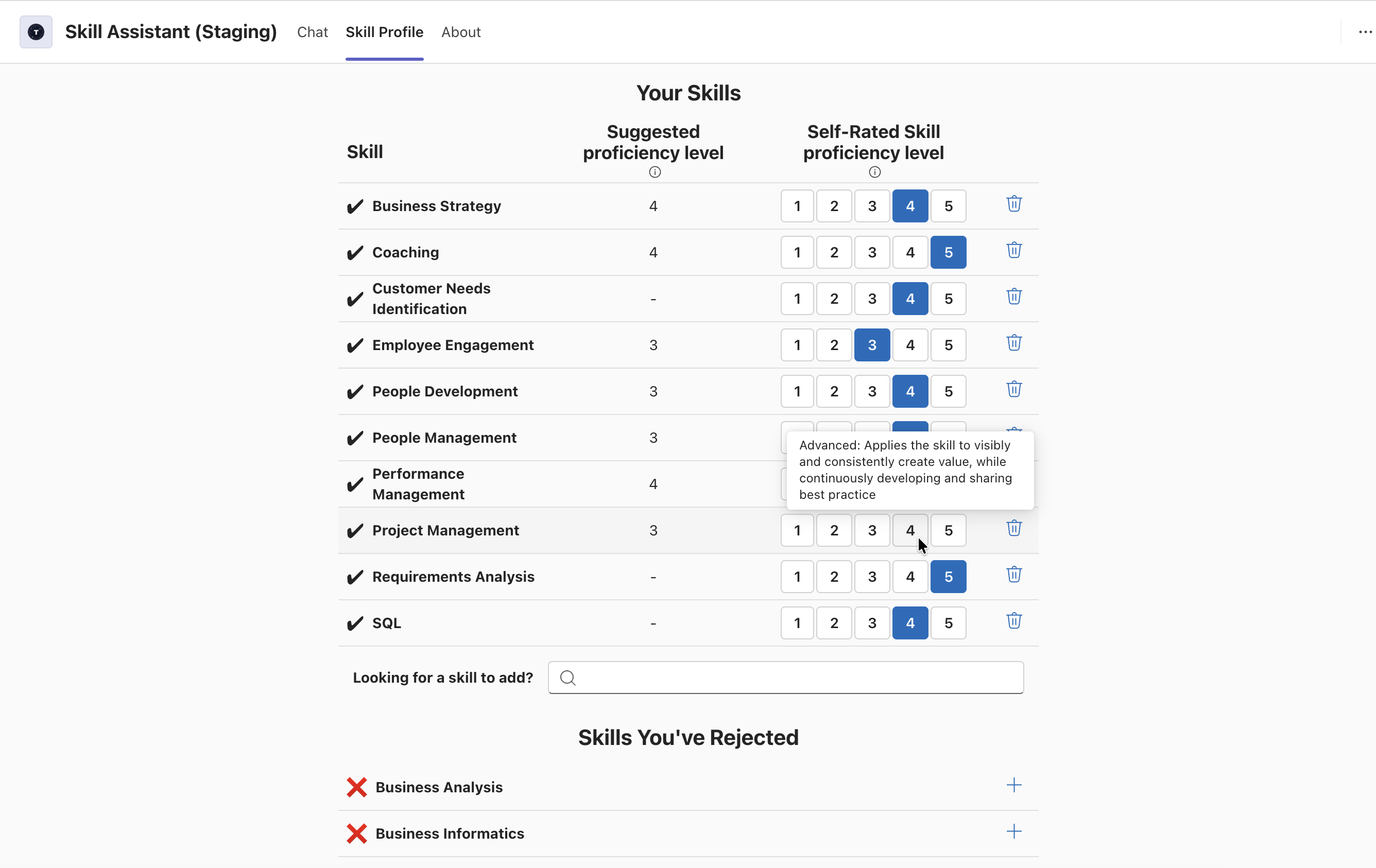 Skill Management Tab Interface