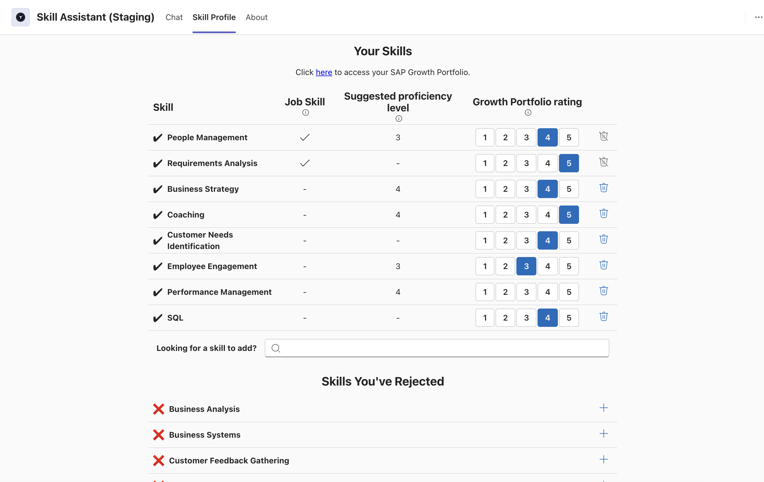 Skill Management Tab Interface