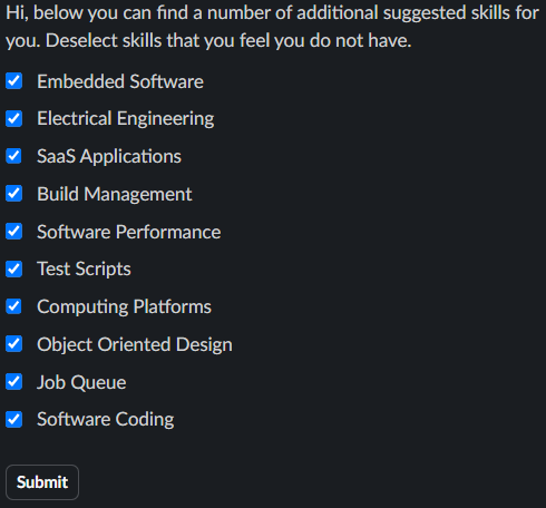 Flat list of Skills