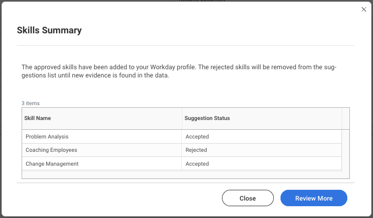 Skills summary without Self-rated Proficiency Levels