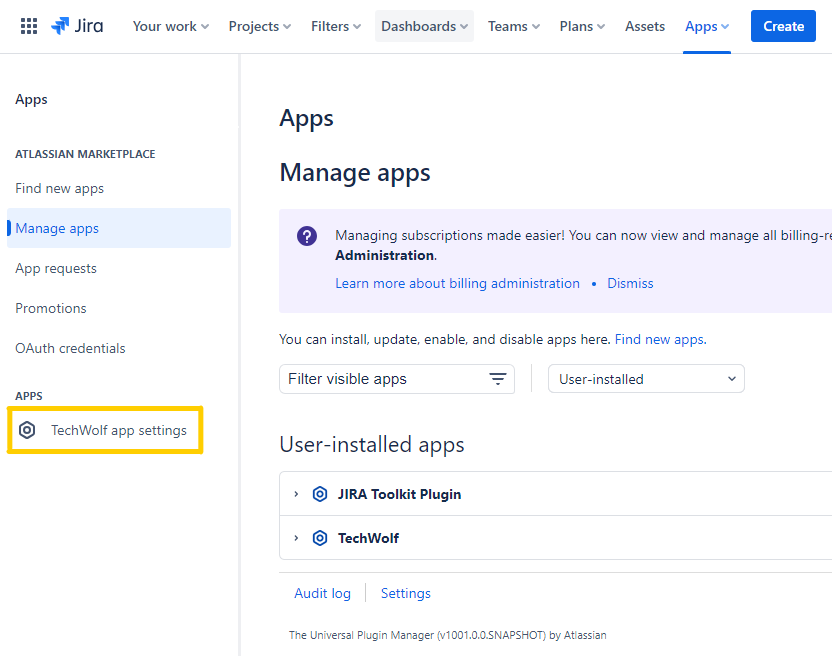 Navigation to TechWolf App Settings
