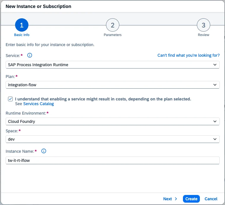 Create a new Process Integration Runtime instance