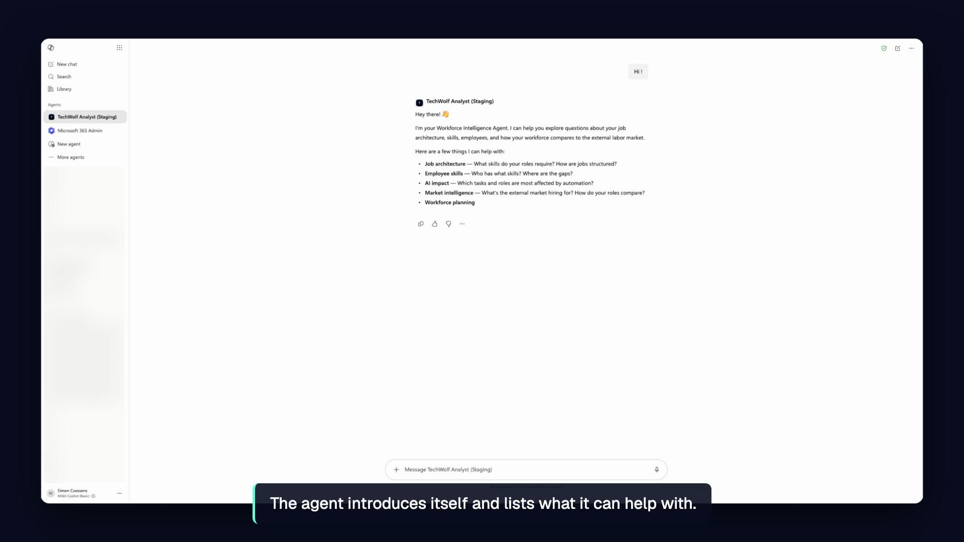 The agent's introductory message