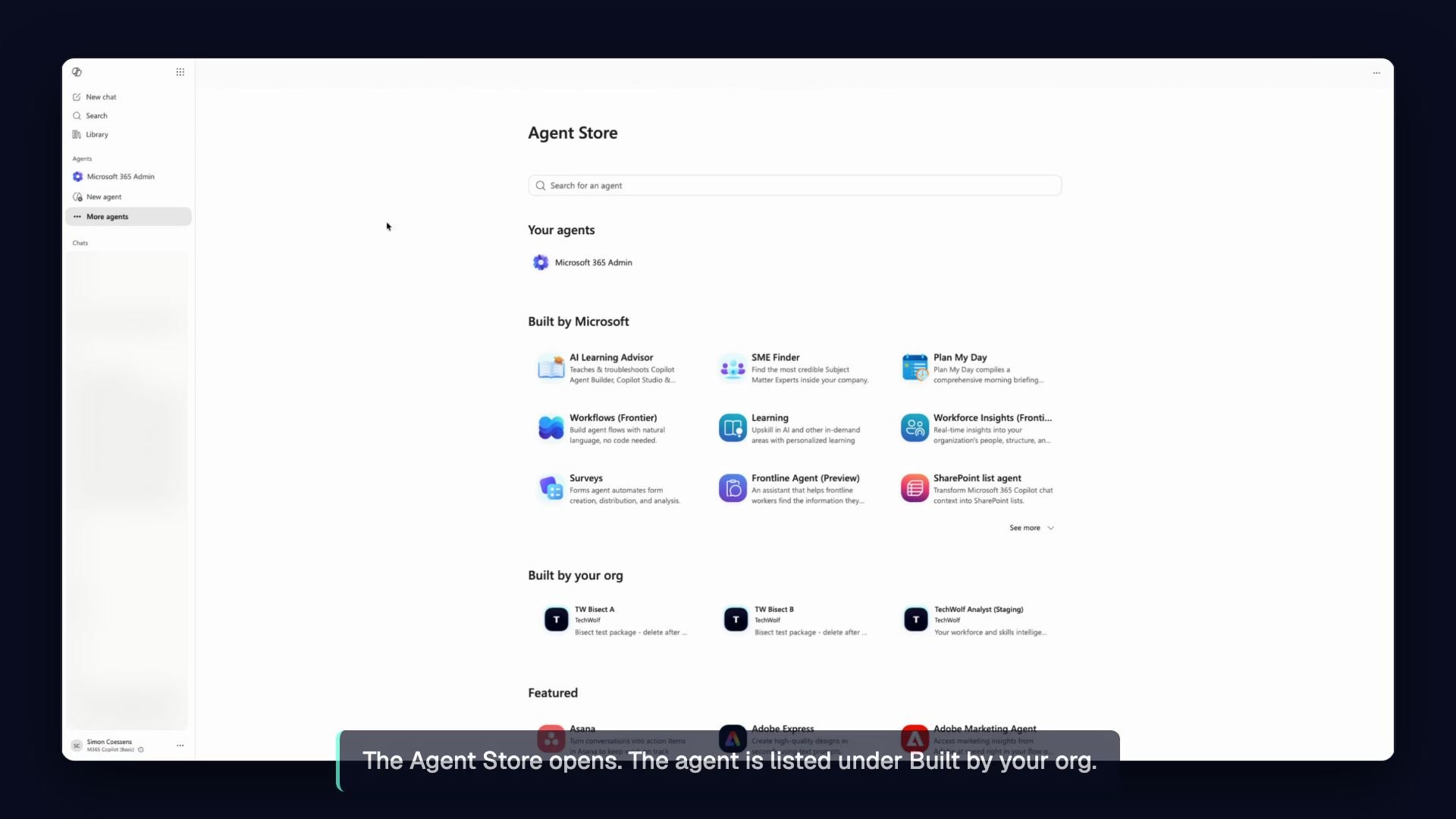 The Agent Store with the agent under Built by your org