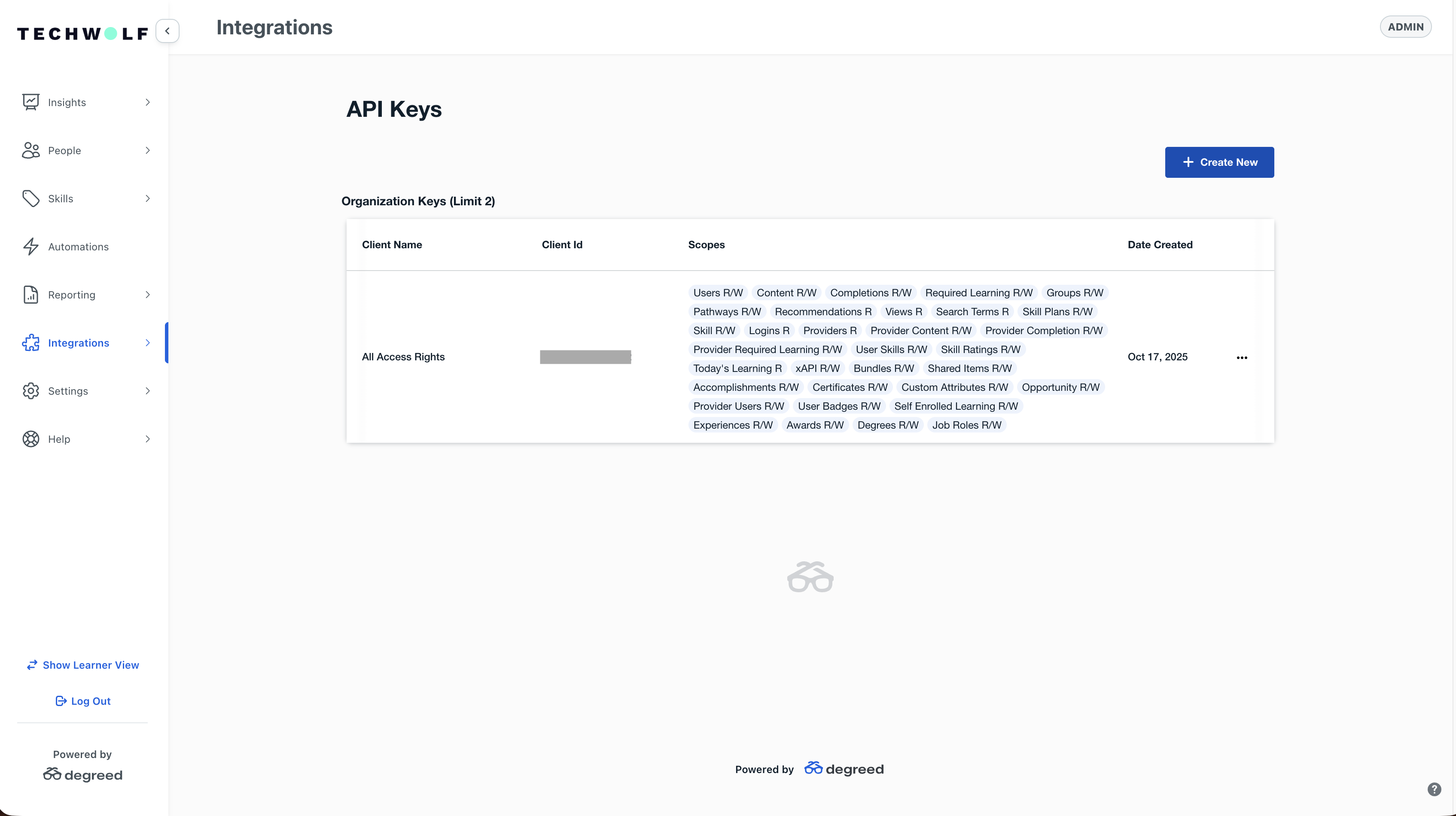 Create New API Key