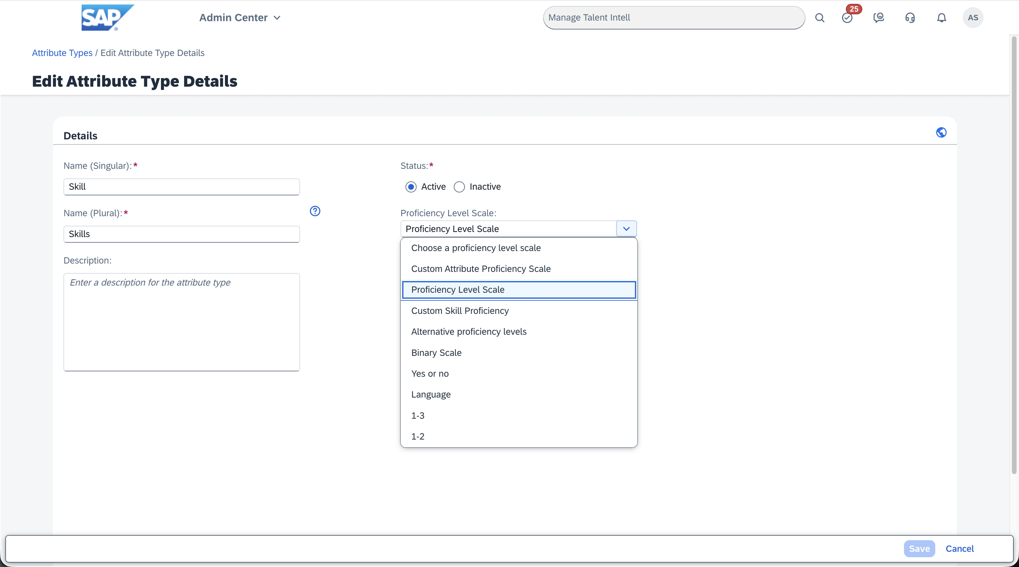 Associate proficiency rating scale with skill attribute type