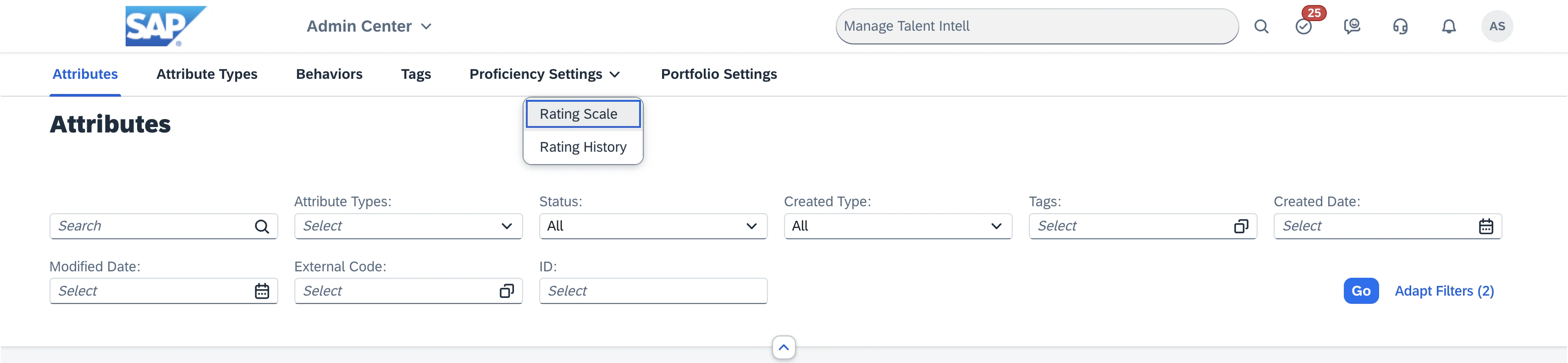 Attributes Library: Navigate to Proficiency Settings > Rating Scale