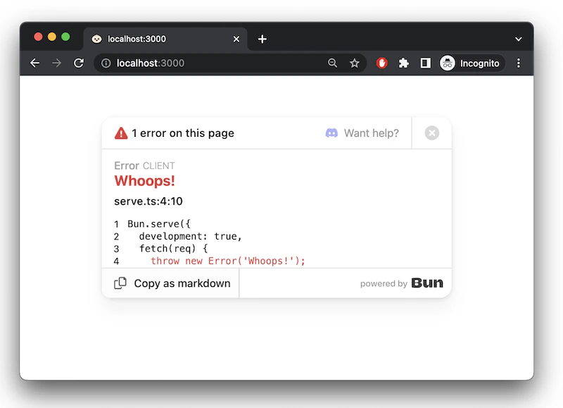 Bun的内置500页面