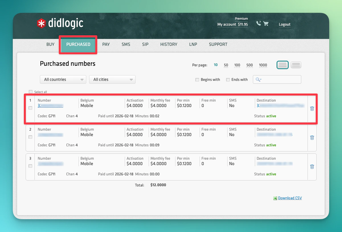 DIDLogic BUY tab with country search