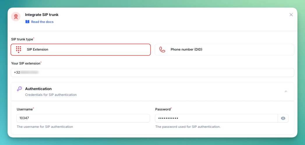 Fill in SIP integration details
