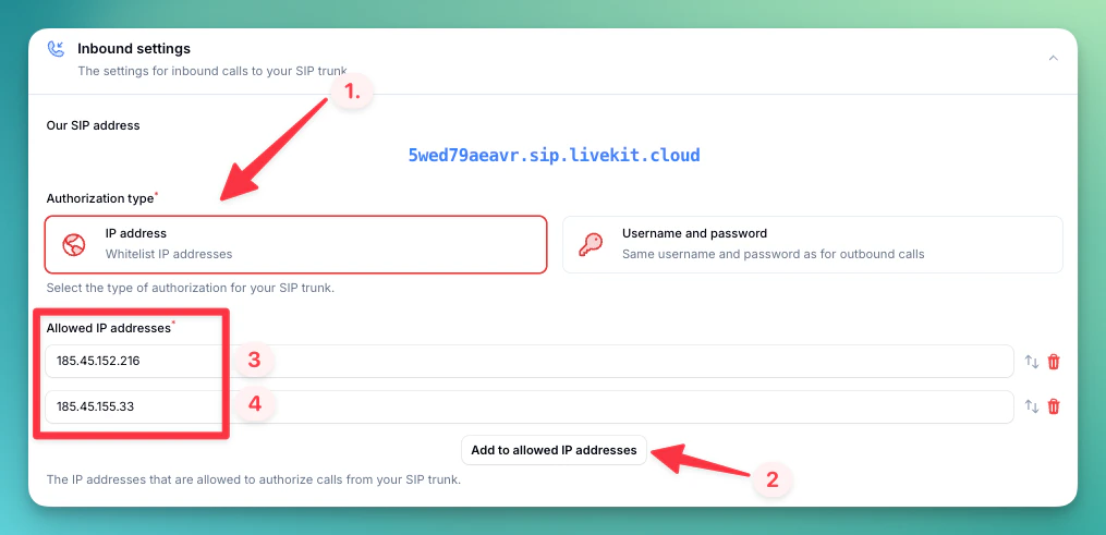 Zadarma IP Authorization