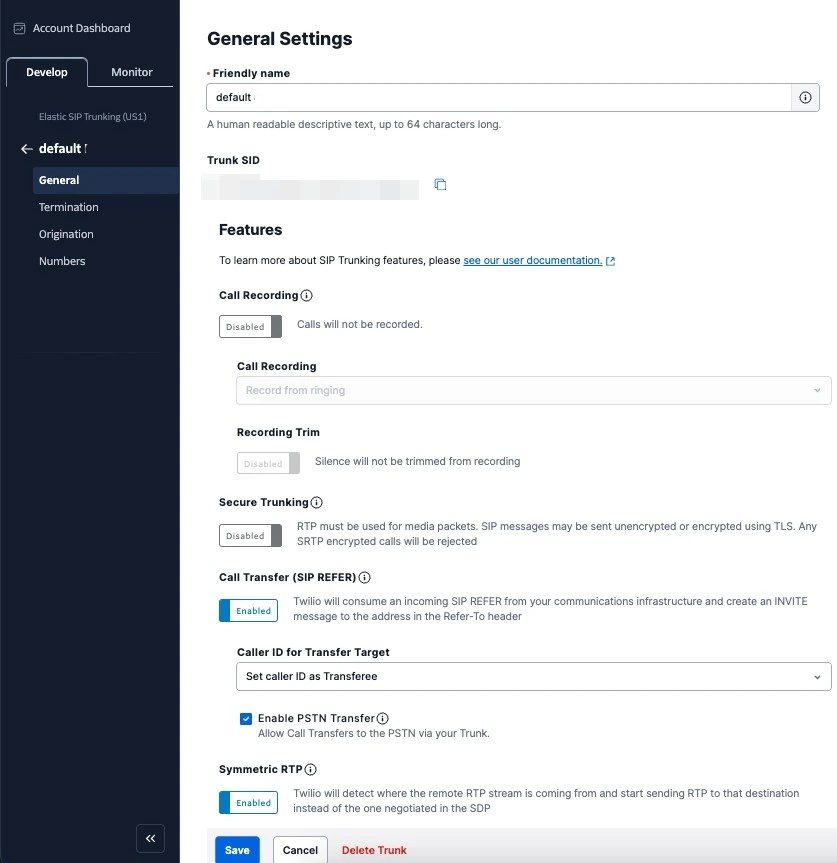Create Elastic SIP Trunking