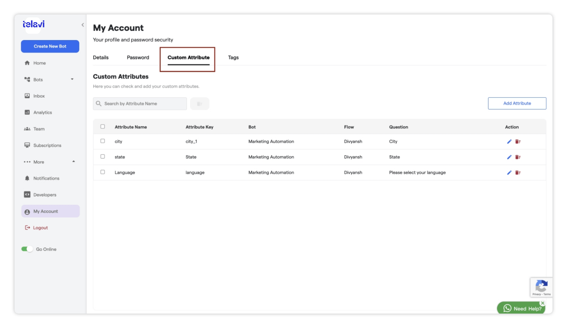 234 Manage Use Custom Attributes TelaviOneChatAI Resource 2 Pn