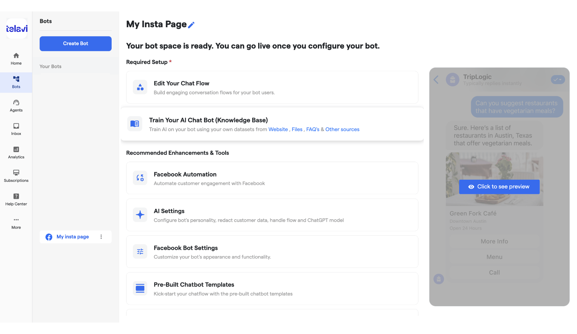 9 Facebook Chatbot TelaviOneChatAI Resource Centre 8 Pn