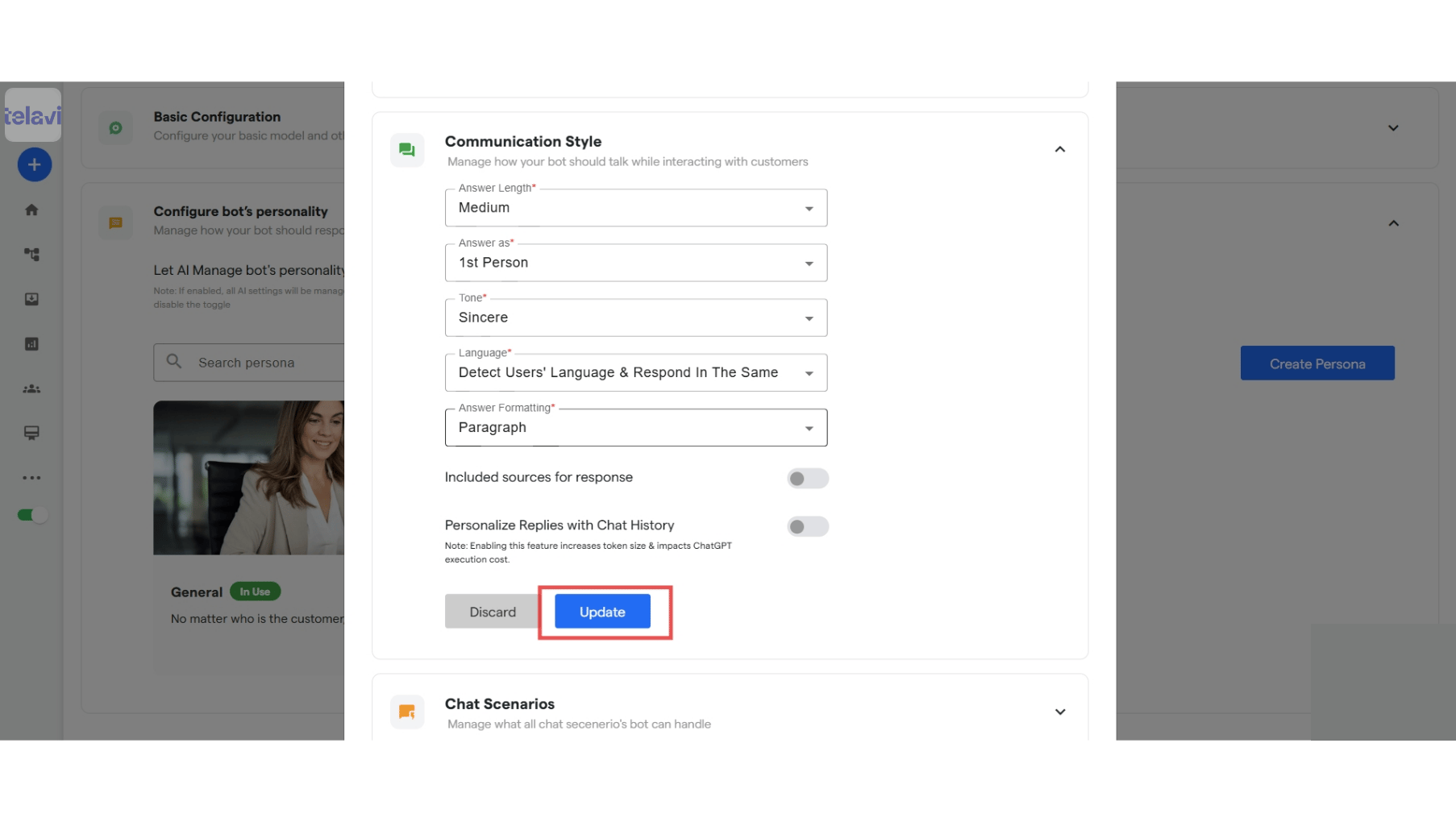 77 Ai Settings TelaviOneChatAI Resource Centre 3 Pn