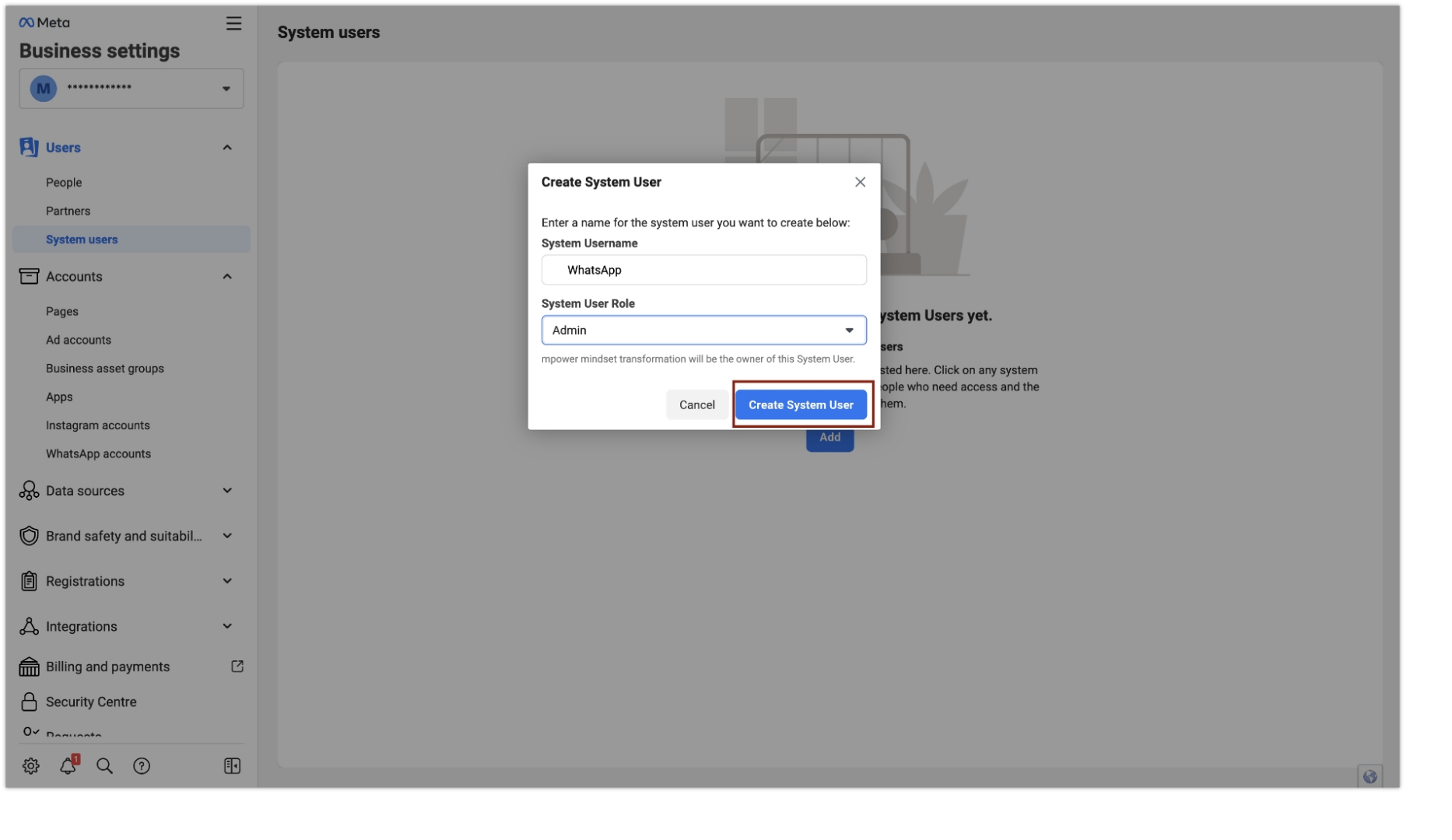 226 Assign System User To Whatsapp Account TelaviOneChatAI 3 Pn