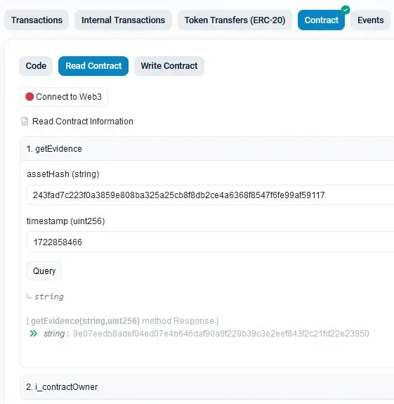 Etherscan AssetRepo read functions