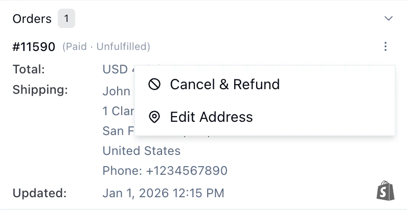 Order actions menu showing Cancel & Refund and Edit Address