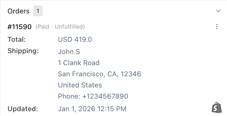 Shopify order details in the case sidebar