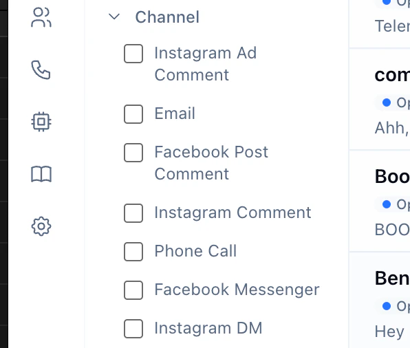 Channel filter in the inbox sidebar