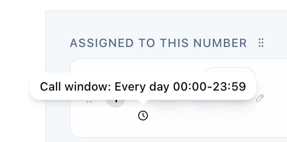 Call window tooltip showing agent's configured hours