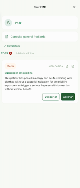 Telepatia Embed CDSS corrective alert