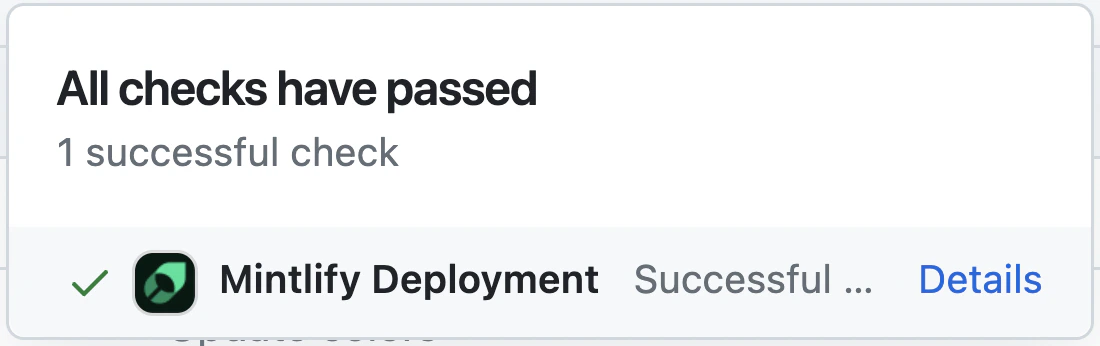 Screenshot of a deployment confirmation message that says All checks have passed.