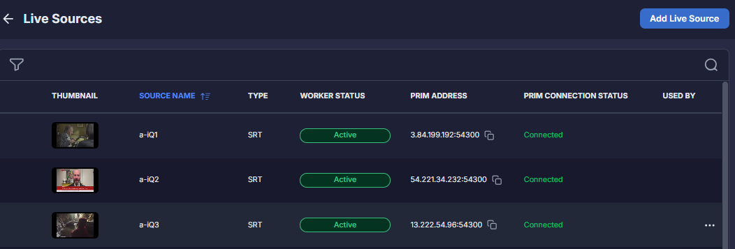 Live Sources Page