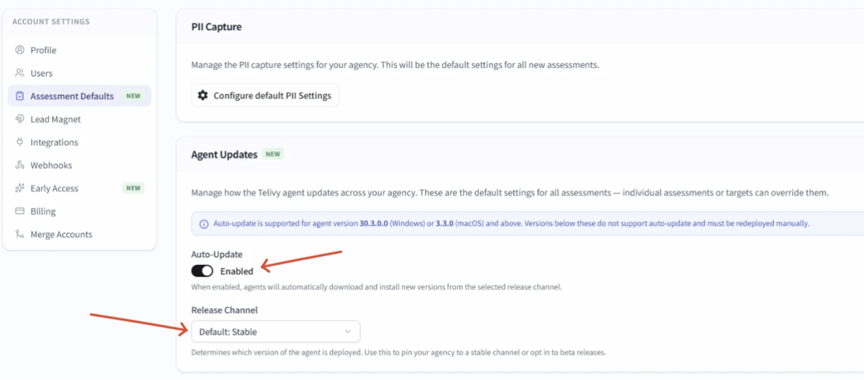 Account Settings Agent Updates