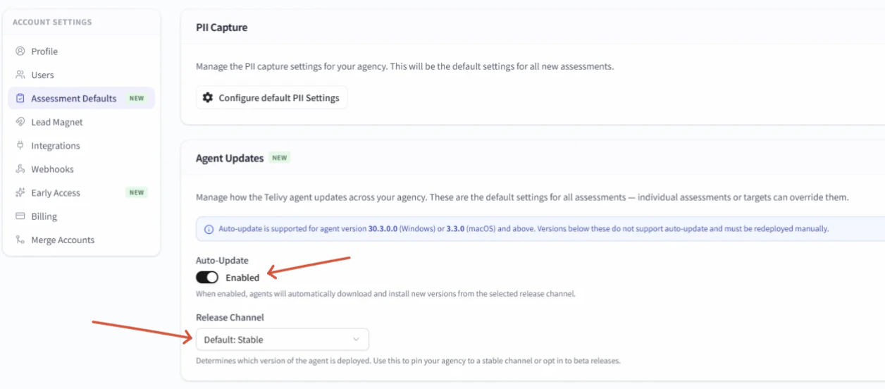 Account Settings Agent Updates