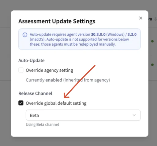 Assessment Update Settings