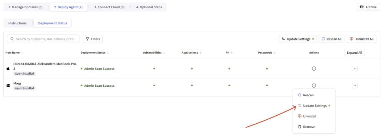 Machine Actions Menu