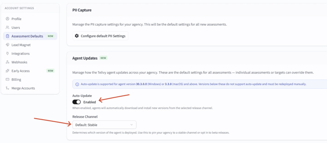 Account Settings Agent Updates