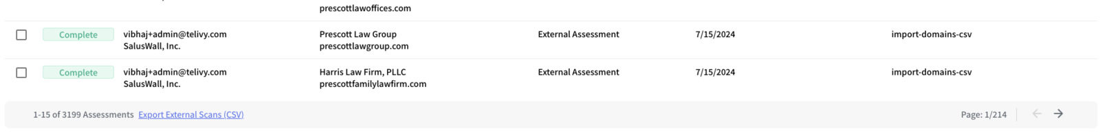 Export External Scans (CSV) link at the bottom of the dashboard