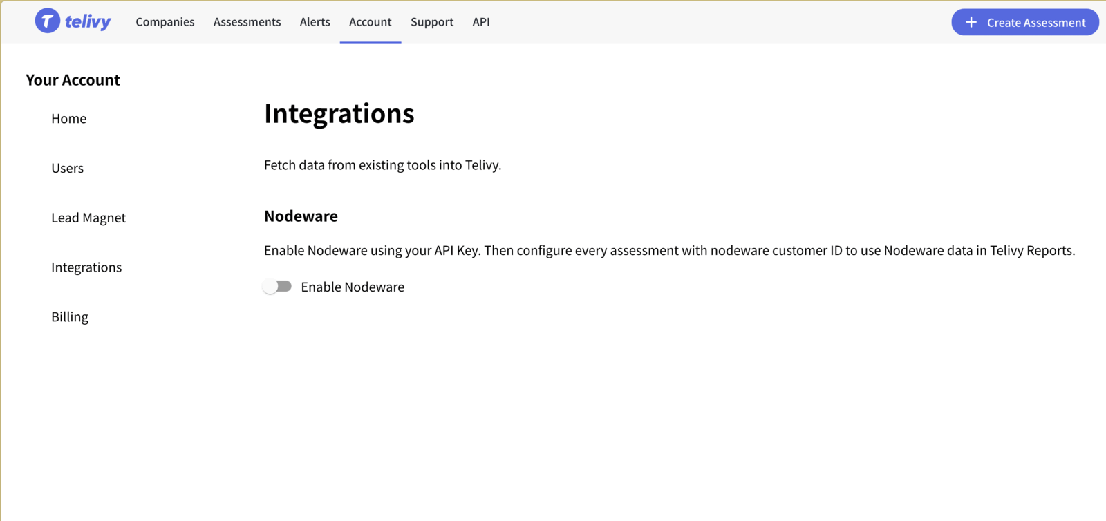 Enable Nodeware under Accounts > Integrations