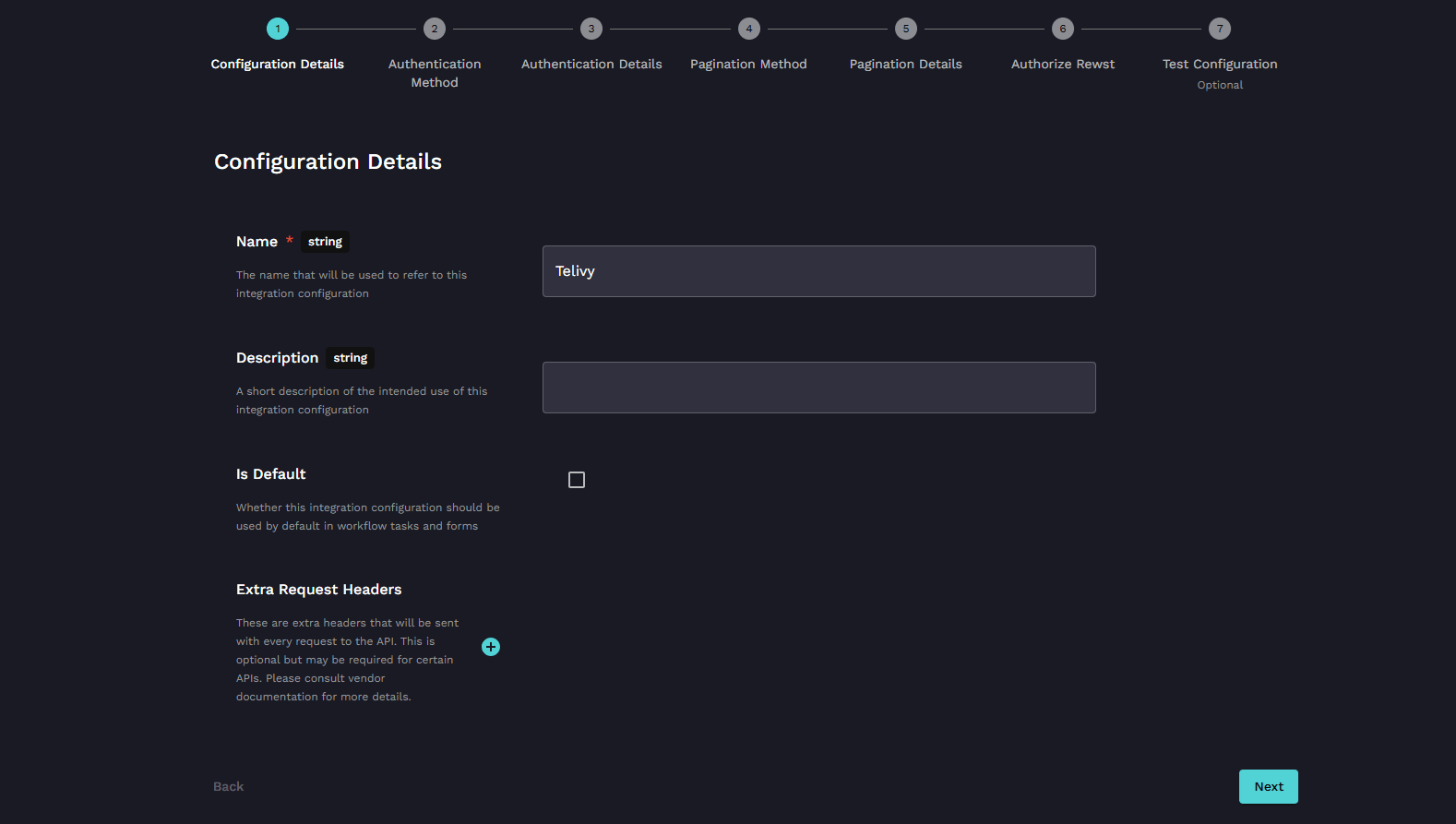 Set up a custom configuration named Telivy