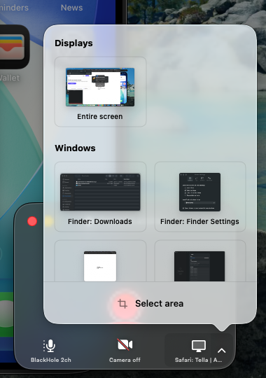 The screen picker with the Windows grid