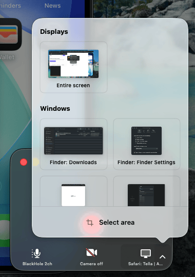 The screen picker with the Windows grid