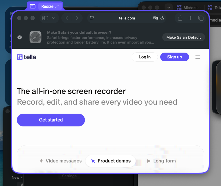 A selected window with the Resize tab above its top-left corner