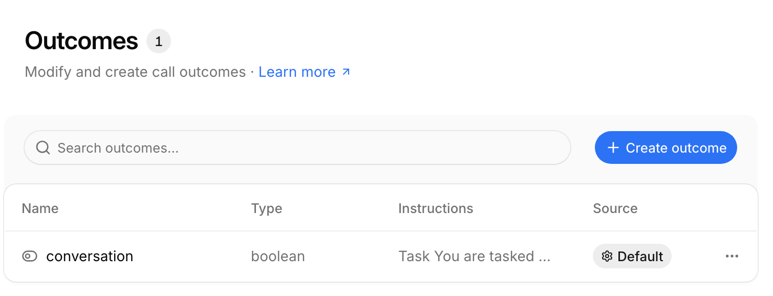 Account settings with the default conversation outcome