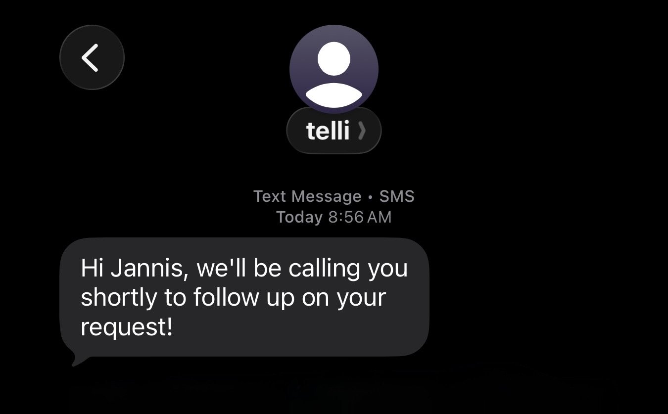 SMS received from telli instead of a phone number