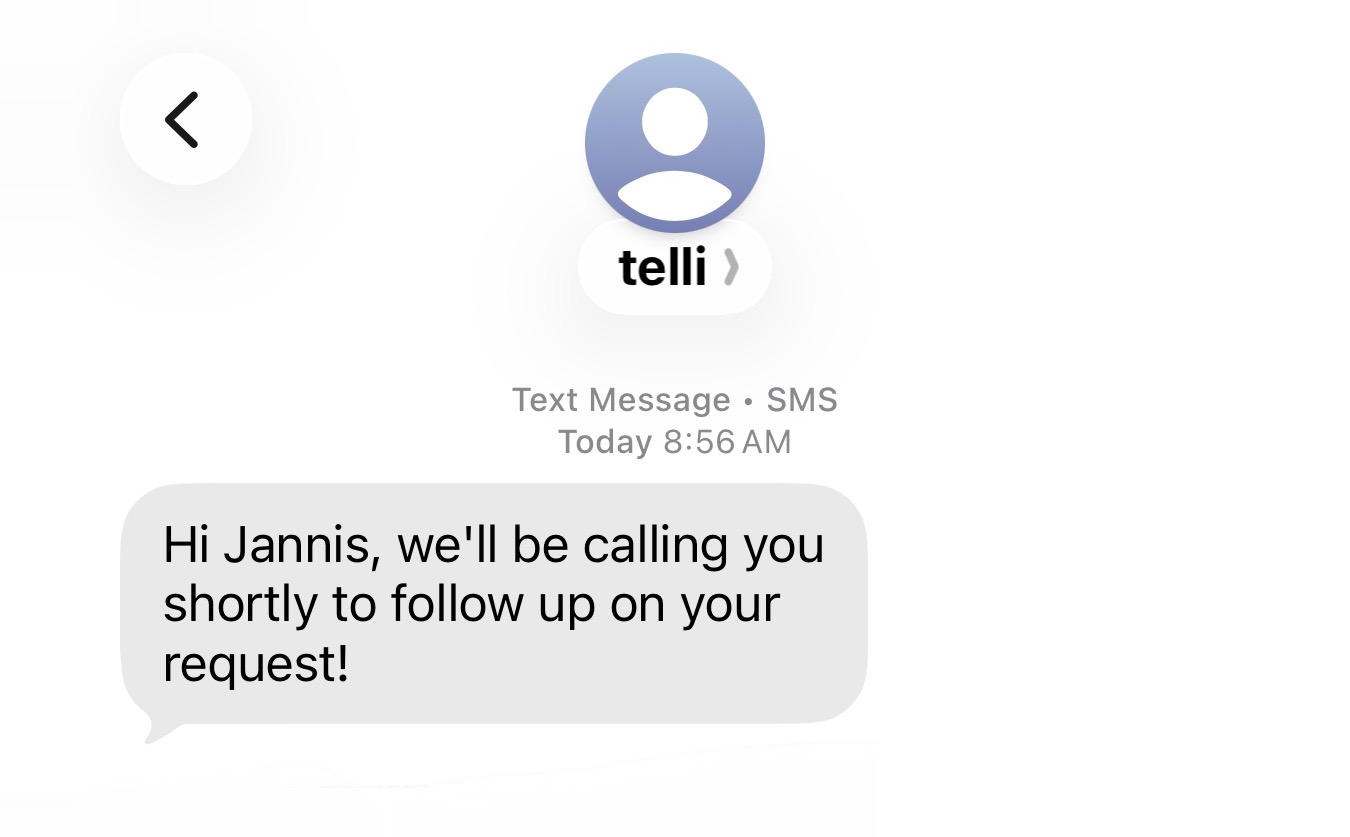 SMS received from telli instead of a phone number