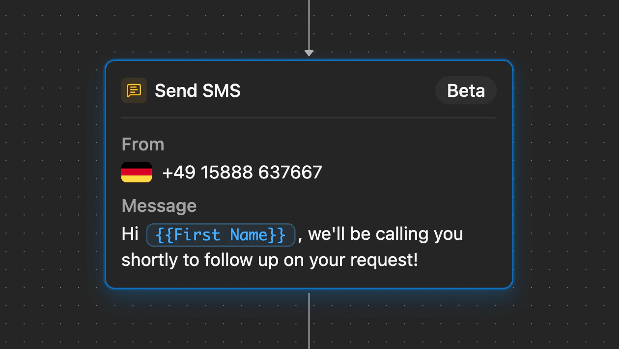 Send-SMS-Block in einem Workflow mit Absendernummer und Nachricht
