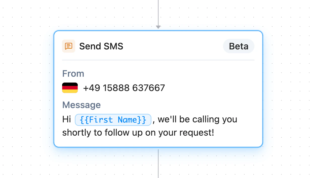Send-SMS-Block in einem Workflow mit Absendernummer und Nachricht