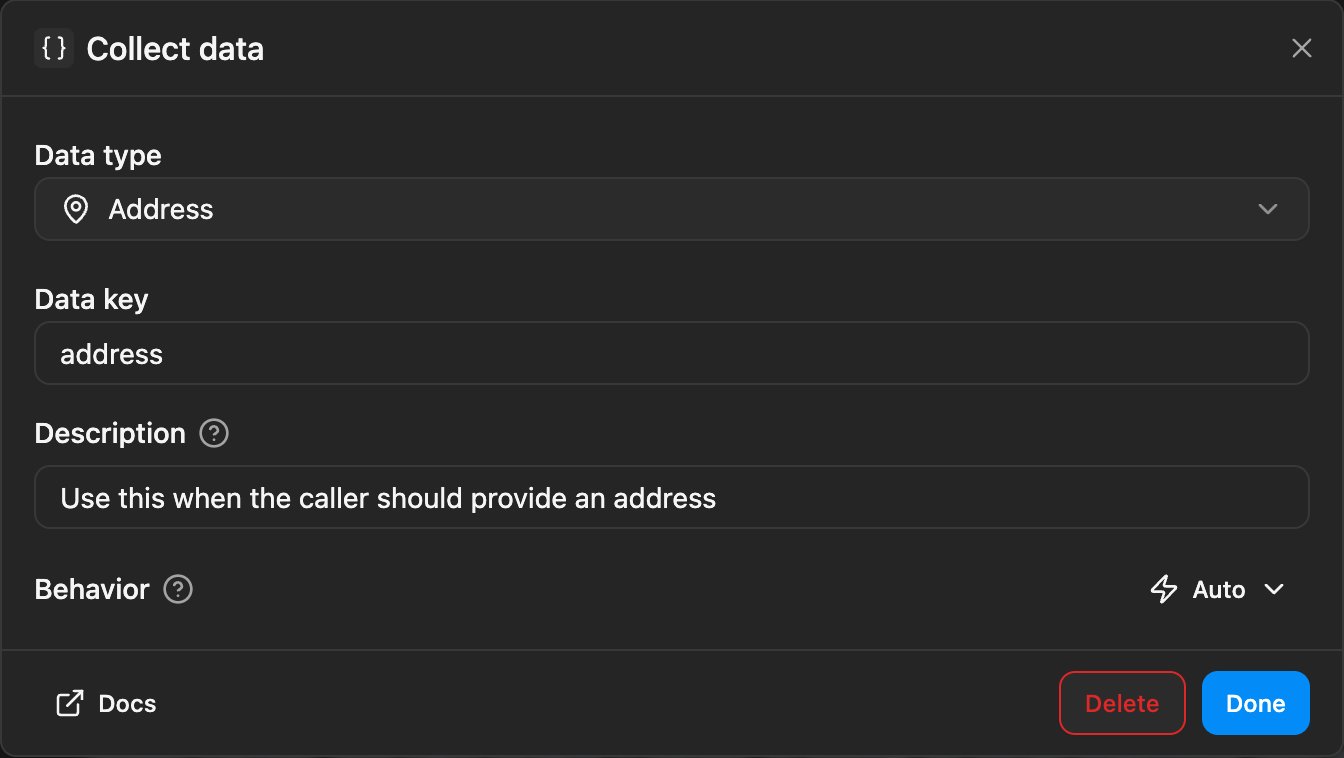 Collect Data task dialog with the new address type selected