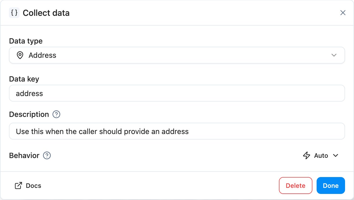 Collect Data task dialog with the new address type selected