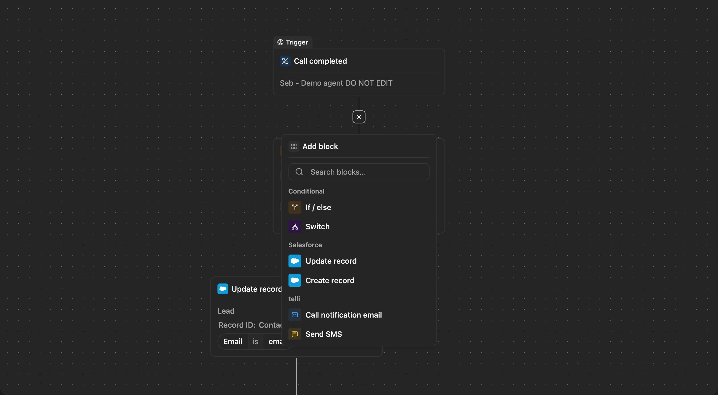 Workflow edge with plus icon between two connected nodes