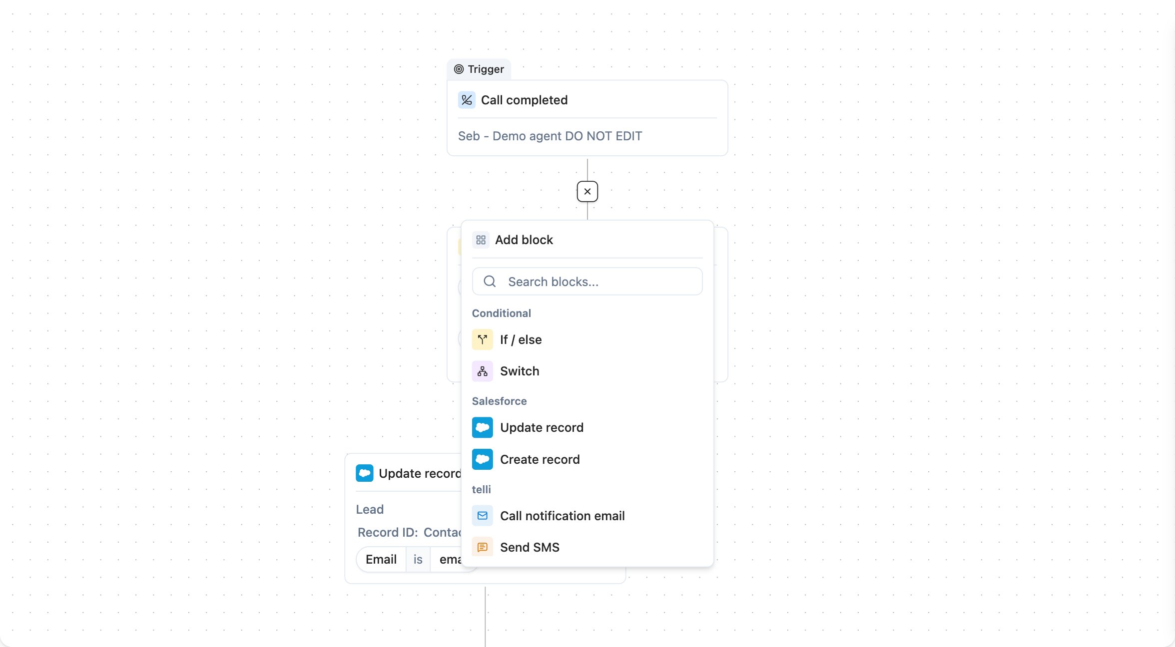 Workflow edge with plus icon between two connected nodes