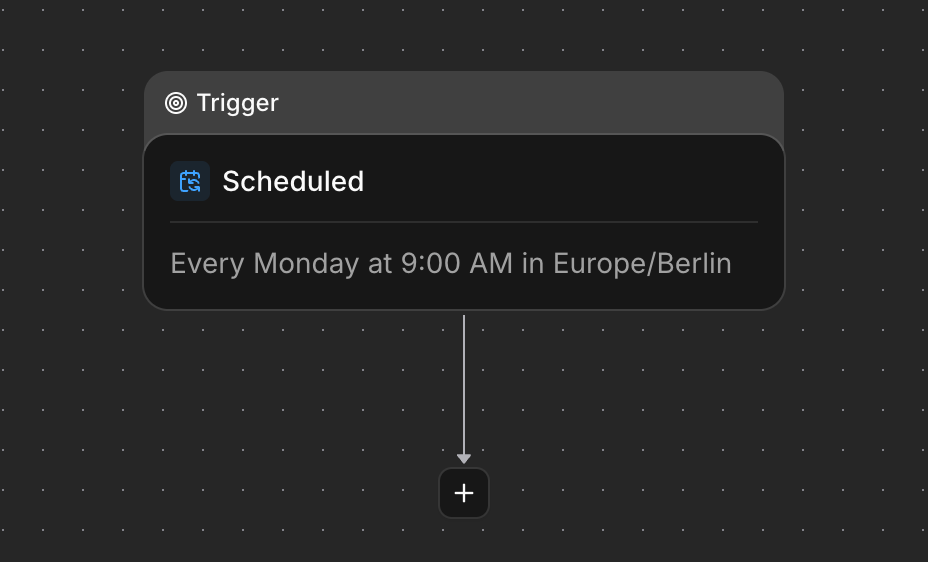 Workflow builder with a recurring Scheduled trigger