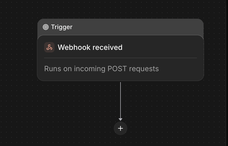 Workflow builder with a Webhook received trigger